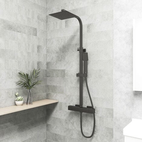 Biubiubath Thermostatic Mixer Shower Set Exposed Vavle Square Black Cool Touch Exposed Valve