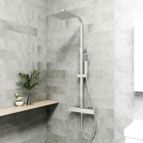 Biubiubath Thermostatic Mixer Shower Set Exposed Vavle Square Chrome Cool Touch Exposed Valve