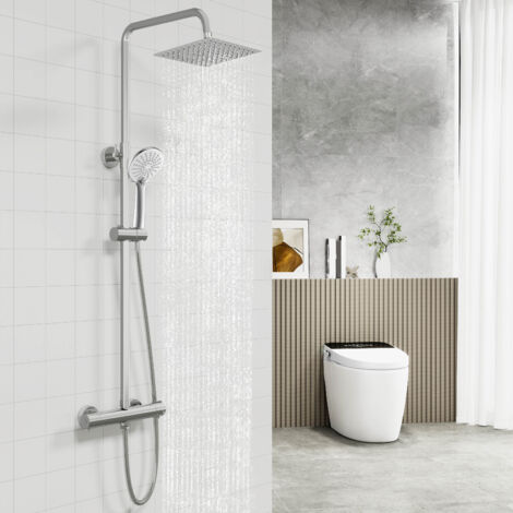 Biubiubath Thermostatic Twin Head Mixer Shower Set Square Bar Chrome Exposed Valve