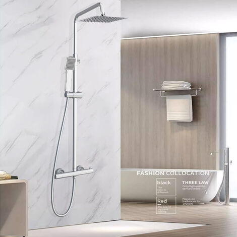 BIUBIUBATH Thermostatique Colonne de douche chromée Système de douche Ensemble de douche mural solide