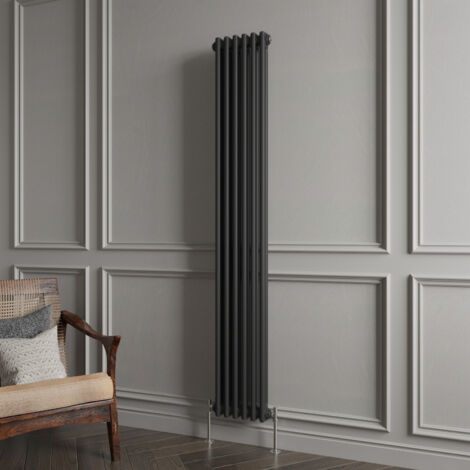 Biubiubath Traditional Cast Iron Style Radiator Vertical 2 Column Black 1800x290mm
