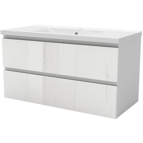 BIUBIUBATH 1000mm Bathroom Vanity Unit without Basin Gloss White 2 Drawers Flat Pack