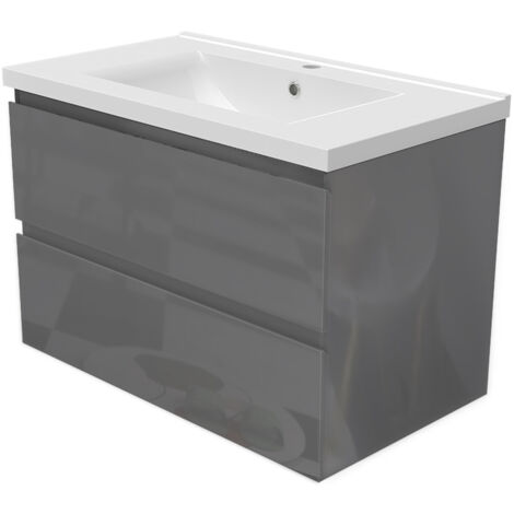 Biubiubath Wall Hung 800mm Bathroom Vanity Unit without Basin Gloss Grey 2 Drawers Flat Pack