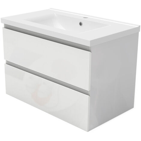 Biubiubath Wall Hung 800mm Bathroom Vanity Unit without Basin Gloss White 2 Drawers Flat Pack