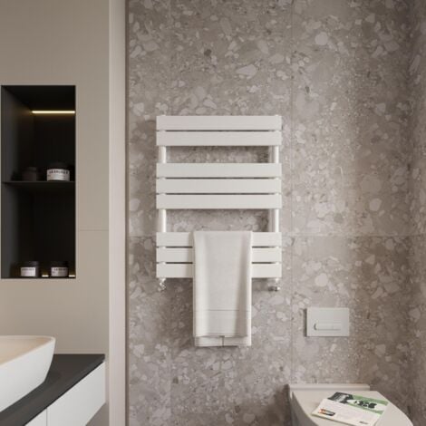 Biubiubath White Flat Panel Heated Towel Rail Bathroom Radiator 800x600mm