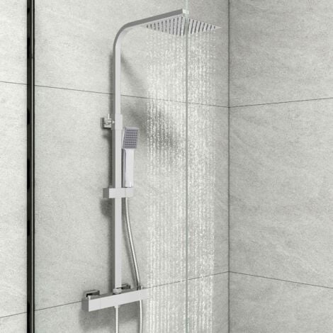 BIUBIUBATH Biubuibath Bathroom Shower Mixer Thermostatic Exposed Square Modern Twin Head Valve Set Chrome