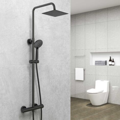 Biubuibath Mixer Shower Square Set Matte Black Thermostatic Dual Head Set