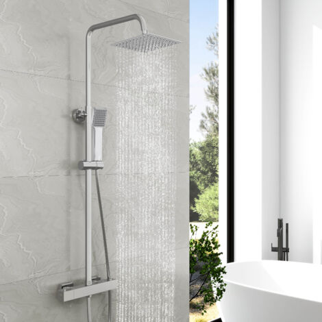 Biubuibath Thermostatic Mixer Shower Set Square Exposed Valve Twin Head