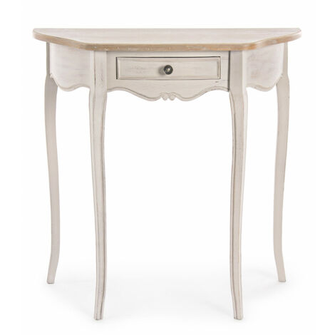 Bizzotto – Console demi-lune 1 tiroir en bois massif Paulownia – Finition patinée beige rosé – Dimensions L 80 x P 35 x H 80 cm