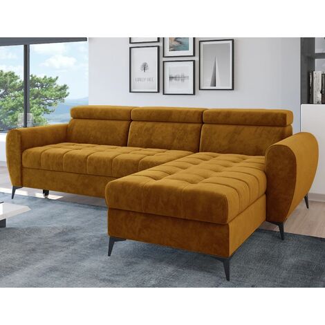 Bjorn Monolith Fabric Corner Sofa Bed - Mustard