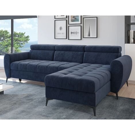 Bjorn Monolith Fabric Corner Sofa Bed - Navy Blue