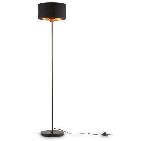 B.K. Licht lampadaire tissu noir doré douille E27 pour une ampoule abat-jour en tissu 30 cm câble 140 cm avec interrupteur à pied livré sans ampoule