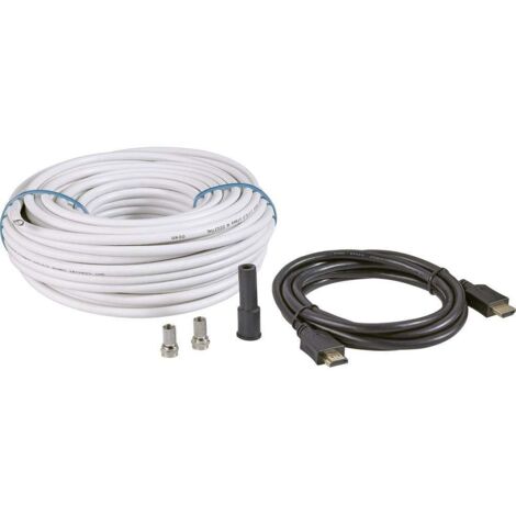 BKL Electronic SAT Câble de raccordement [1x F mâle, HDMI mâle - 1x F mâle, HDMI mâle] 25.00 m 90 dB noir, blanc