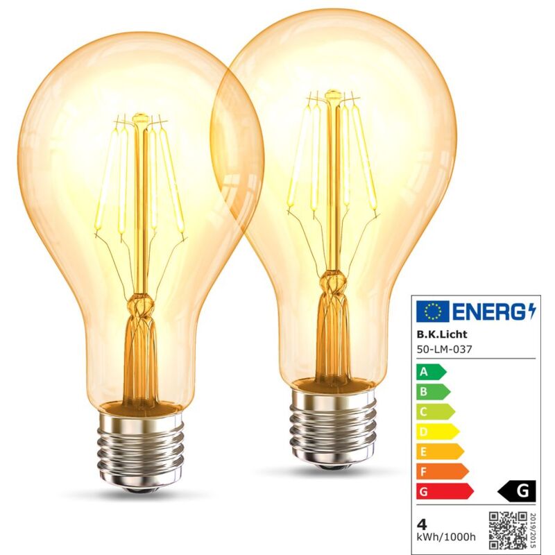 

2er Set A75 Edison Vintage Bulb I E27 4W 2200K 320lm I Blanco cálido I Bombilla LED I Bombilla retro I Filamento - B.k.licht
