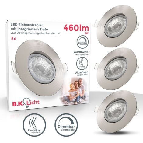 B.K.Licht 3x LED Einbauspots dimmbar Deckenlampe Einbauleuchte schwenkbar 5W Spot Strahler