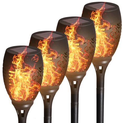 B.K.Licht 4 x Linternas LED Solares I IP44 I Encendido/Apagado Automático I Lámpara de Jardín LED I Luz de Llama I Luz Solar