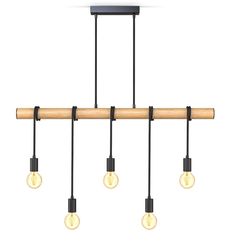 Image of B.k.licht - 5 lampada a sospensione a fiamma i metallo e legno i E27 i nero opaco i lampada a sospensione vintage i lampada a sospensione retrò i