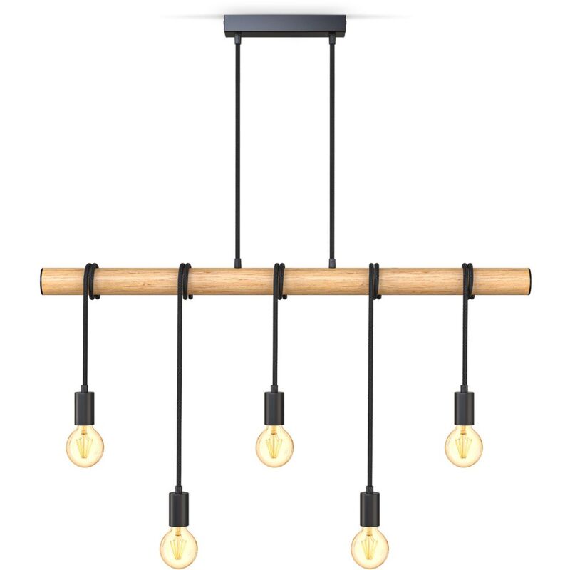 

5 llama lámpara colgante I metal y madera I E27 I negro mate I lámpara colgante vintage I lámpara colgante retro I sin bombilla - B.k.licht