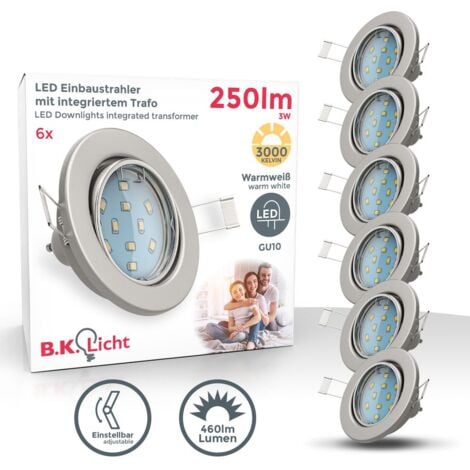 B.K.Licht 6x LED Einbaustrahler schwenkbar weiß GU10 Decken-Spot Einbau-Leuchte