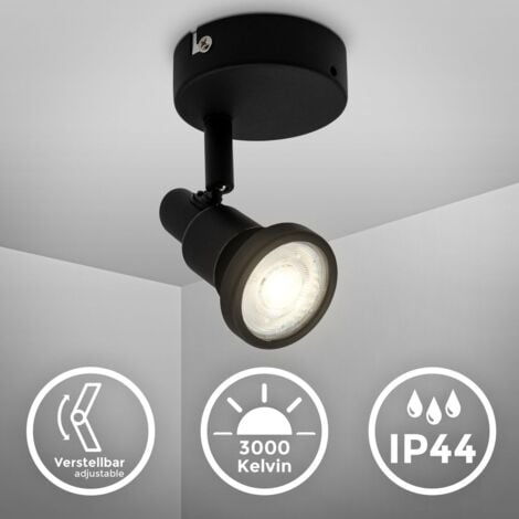 B.K.Licht Applique LED orientable 1 spot I ampoule 4,8W 400lm GU10 incl. I IP44 I Plafonnier lampe salle de bain