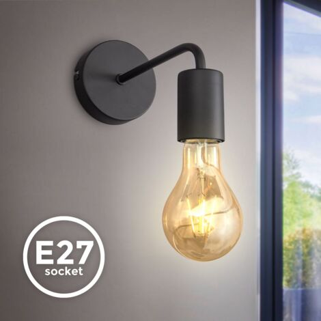 B.K.Licht applique murale design rétro industriel, métal noir, éclairage salon & chambre, lampe de chevet, douille E27, pour ampoule LED 10W max
