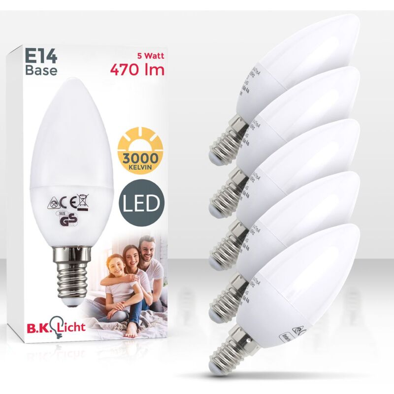 

B.K.Licht Bombillas LED E14 I Ecológico I 5W equivalente a 40W I Pack de 5 I Luz Blanca natural 3000K 470lm I 230V I Iluminación