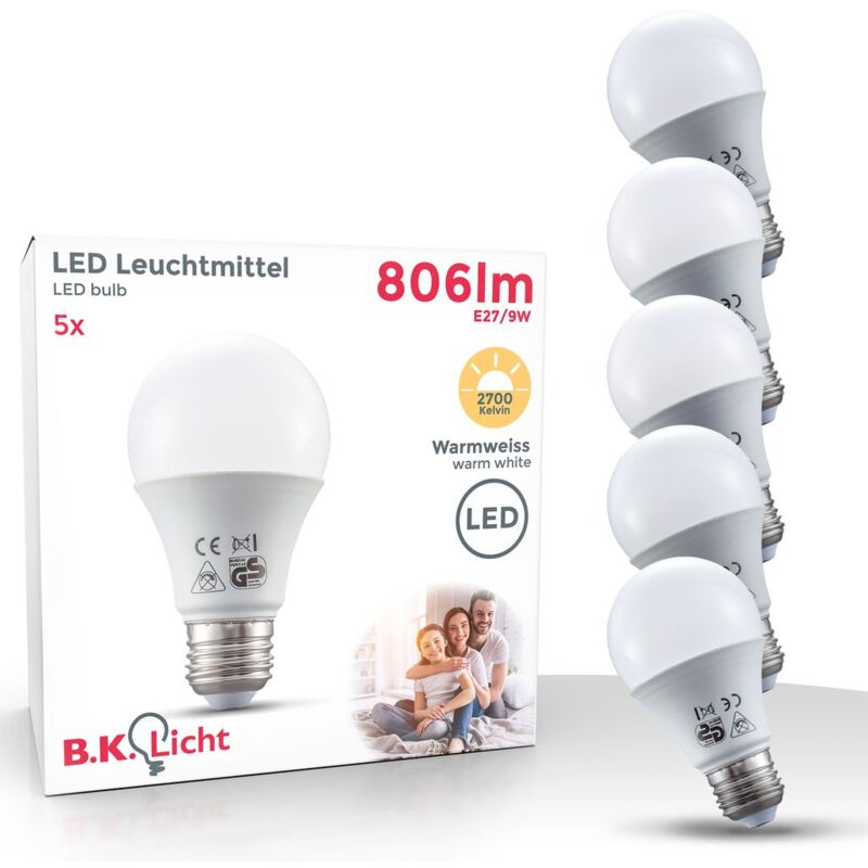 

Bombillas LED E27 I Ecológico I 9W equivalente a 75W I Pack de 5 I Luz Blanca natural 2700K 806LM I 230V - B.k.licht