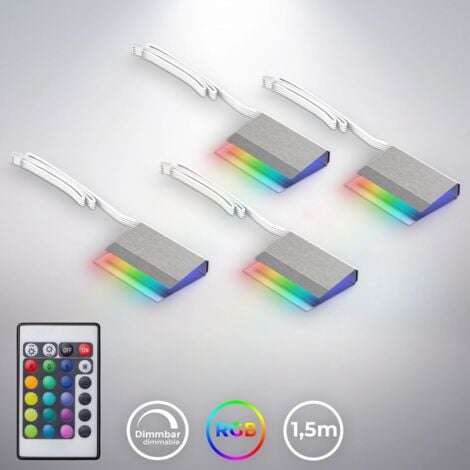B.K.Licht éclairage vitrine LED, éclairage LED amoire placard, lot de 4 pinces LED, avec télécommande, 4 programmes, 16 couleurs au choix