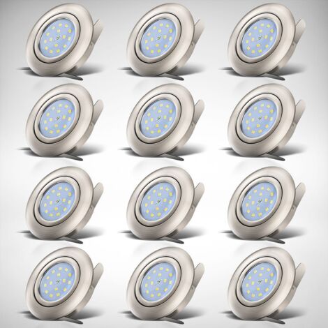 B.K.Licht Faretti LED ad incasso orientabili, set da 12, include LED integrati 5W, diametro foro 68mm, lampade incasso per lilluminazione da interno, luce calda 3000K, color nickel opaco, 230V, IP23