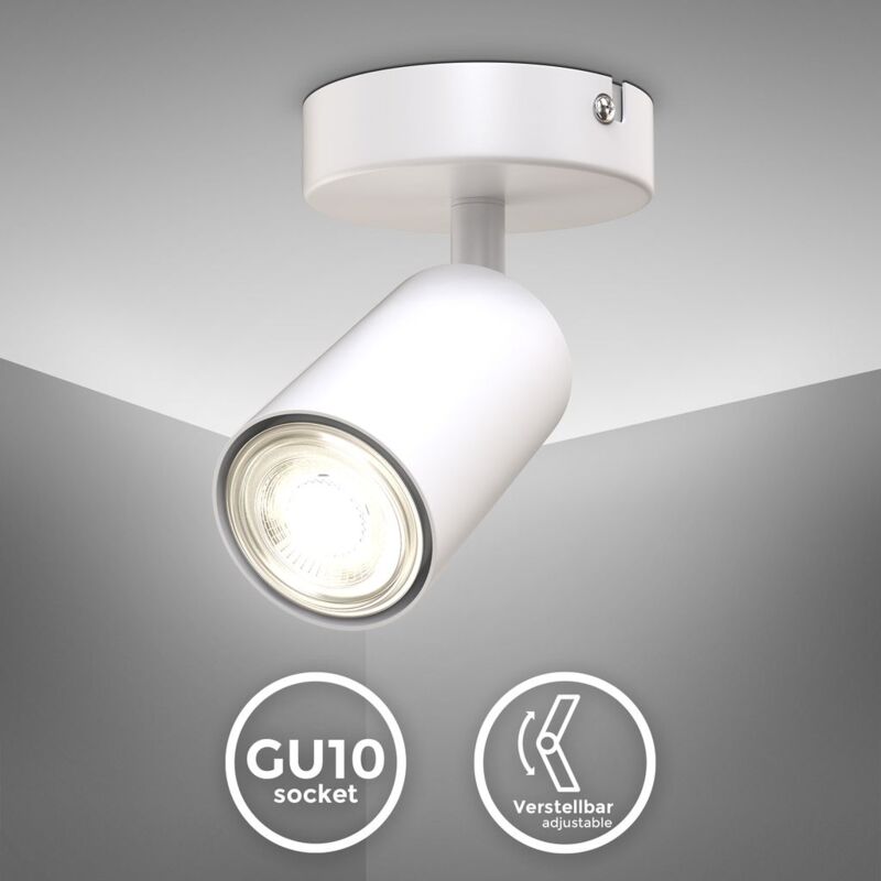 B.k.licht - Faretto da parete o soffitto orientabile, attacco per lampadina GU10 non inclusa, plafoniera in metallo bianco, lampada da soffitto per