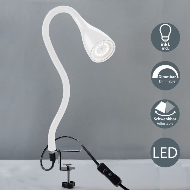 

Flexo LED con pinza, para escritorio, luz de lectura con iluminación regulable de 3 niveles, 5 W, 230 V y 400 lúmenes, índice de protección IP20,
