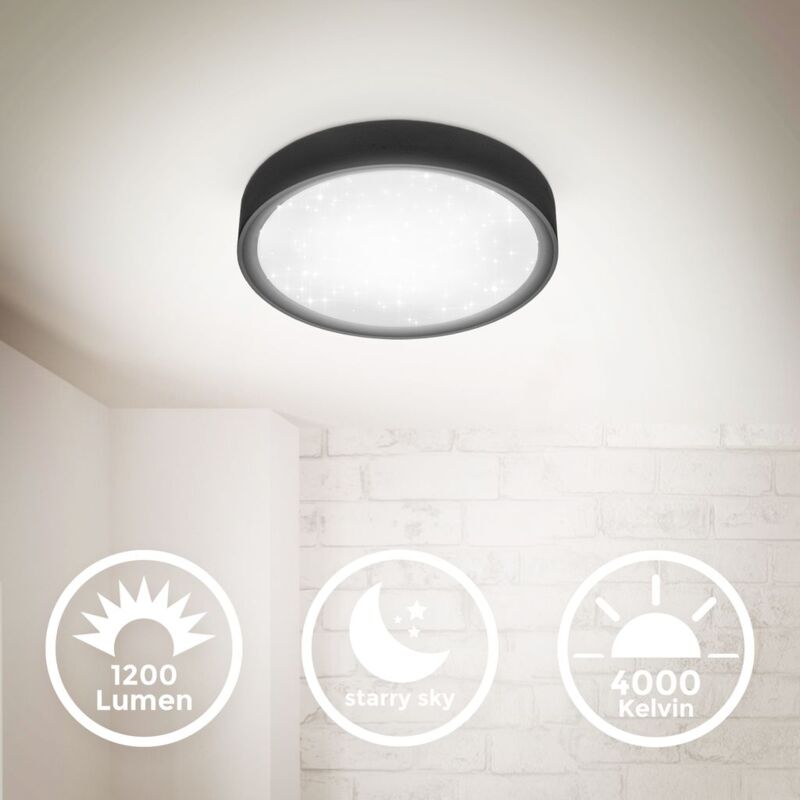 

B.K.Licht I 12 W LED luz de techo de la estrella I 4.000K I 25 cm de diámetro I 1.200 lumen I luz blanca neutra I negro mate