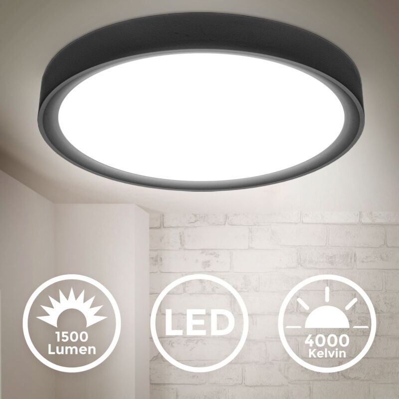 

B.k.licht - I 15 W LED luz de techo I 4.000K I 33,5 cm de diámetro I 1.500 lumen I luz blanca neutra I negro mate