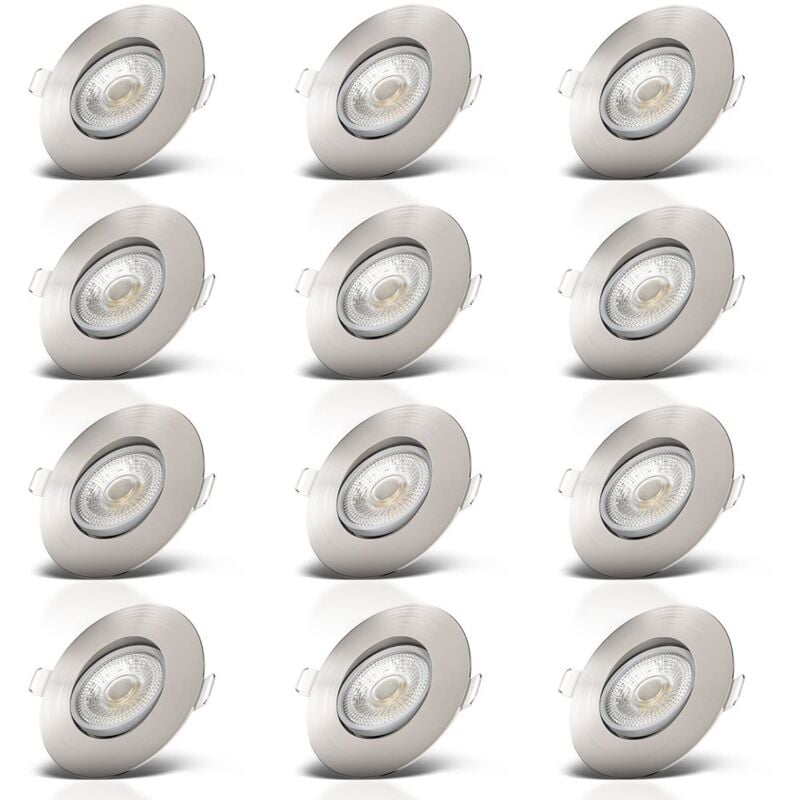 

I Juego de 12 luces LED empotradas I Giratorio I Ultra plano 24mm I Ø90mm I Níquel mate I 12 tableros LED de 5W I 460 lumen I 3.000K blanco cálido I