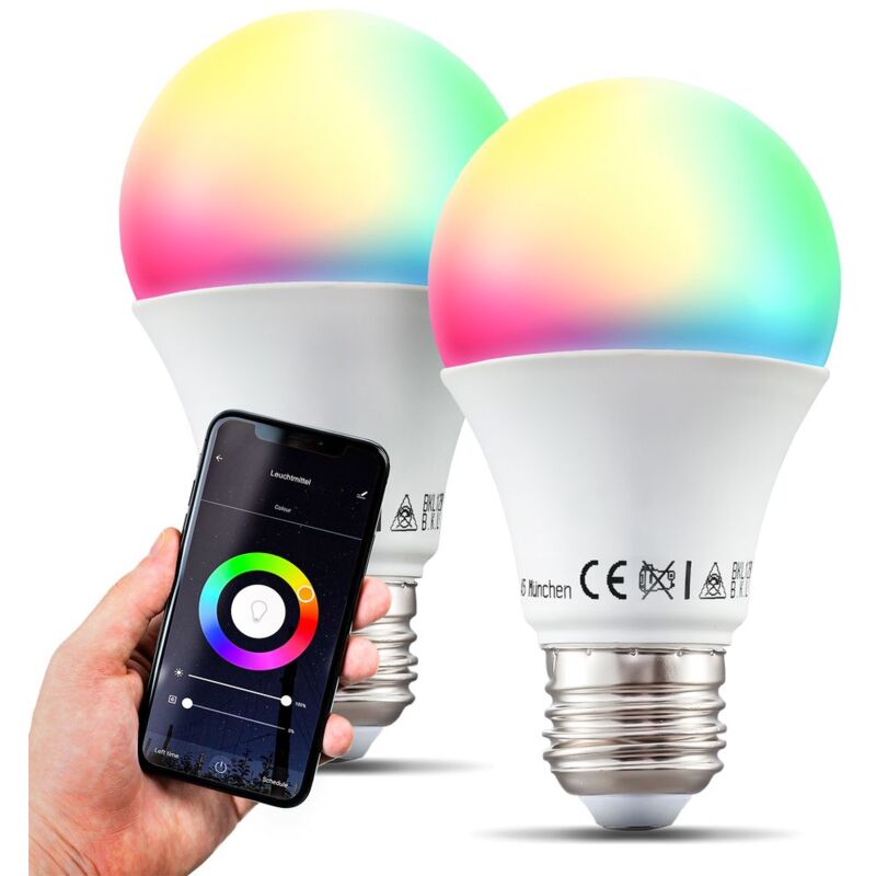 

I Juego de 2 lámparas LED E27 Wi-Fi I 9 vatios I 806 Lumen I RGB I CCT I Regulable I Aplicación Control de voz I Alexa Google Home I iOS y Android I