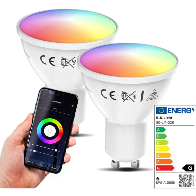 

I Juego de 2 LED GU10 Wi-Fi Lamp I 5.5 Watt I 350 Lumen I RGB I CCT I Dimmable I Aplicación Control de voz Alexa Google Home I iOS y Android I