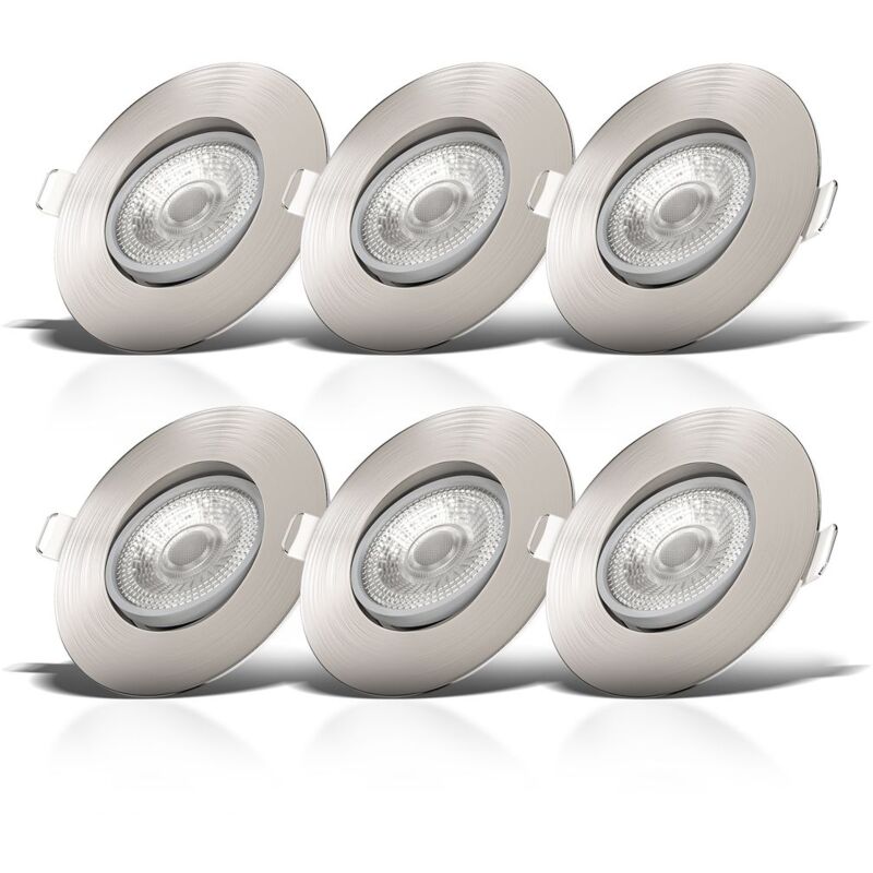 

I Juego de 6 luces LED empotradas I Giratorio I Ultra plano 24mm I Ø90mm I Níquel mate I 6 placas LED de 5W I 460 Lumen I 3.000K blanco cálido I IP23