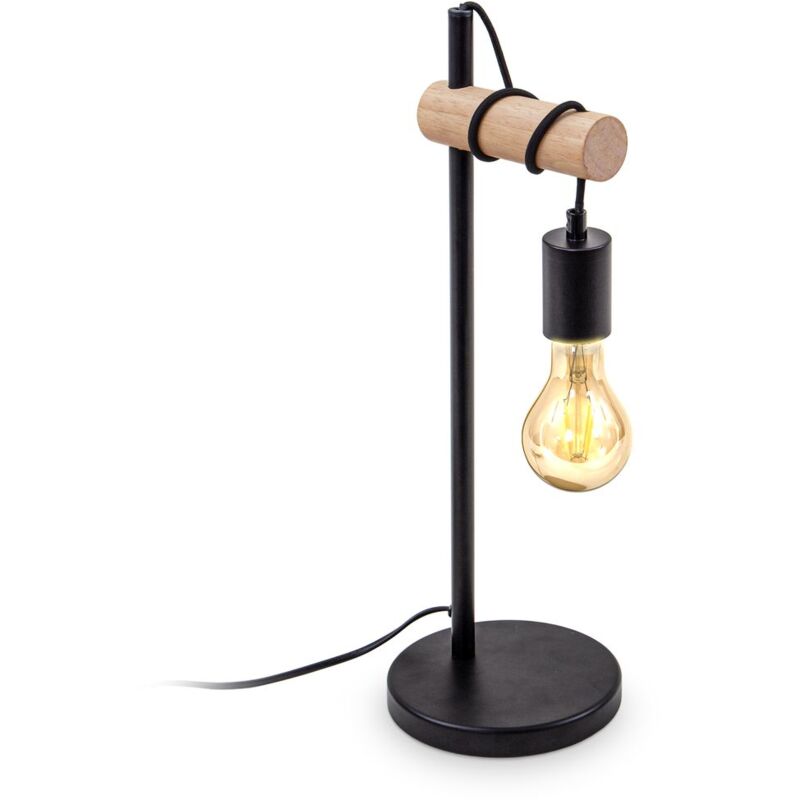 Image of B.k.licht - i Lampada da tavolo i 1 fiamma lampada da tavolo vintage i Industrial Design i lampada retrò i acciaio i acciaio i legno i tondo i E27 i