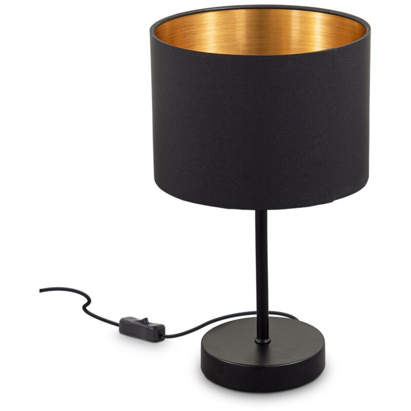 Image of B.k.licht - Lampada da comodino con paralume in tessuto nero e oro, adatta per lampadina E27 non inclusa max 40W, Lampada da tavolo diametro 20cm,