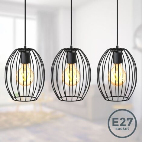 B.K.Licht I Lámpara colgante de 3 luces I Casquillo E27 I 700x175x1120 mm I sin bombilla I negro