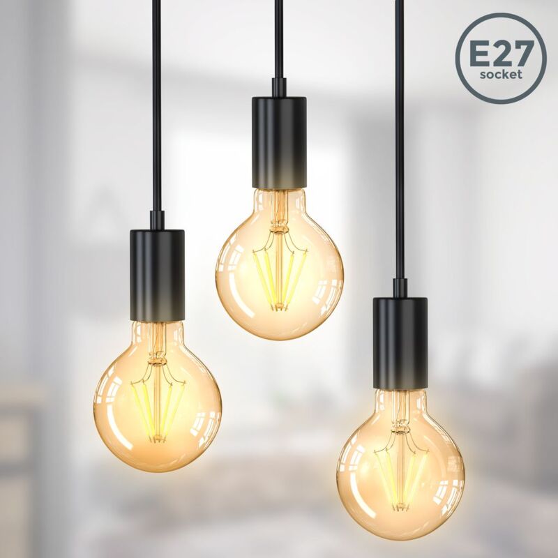 

I Lámpara colgante vintage I 3-flame I E27 I negro mate I lámpara colgante retro I diferentes alturas I Ø210x1200mm - B.k.licht