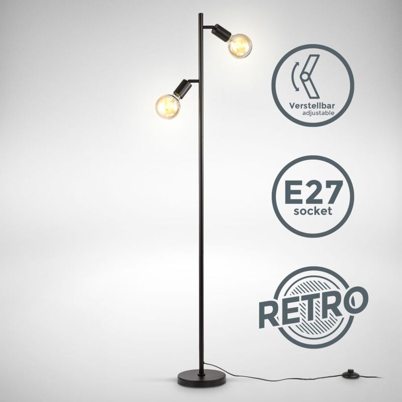 

I Lámpara de piso de 2 llamas I Giratoria I Retro I Interruptor de pie I Metal - B.k.licht