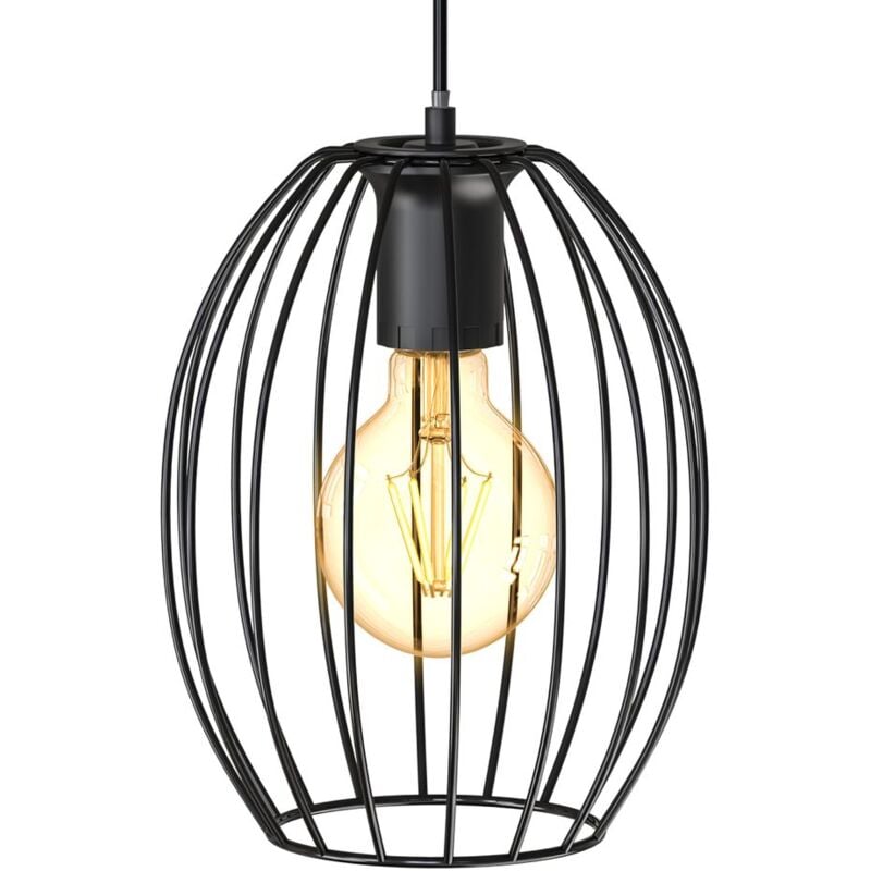 

I Lámpara de suspensión de alambre I 17,5 cm de diámetro I E27 I Lámpara vintage de 1 bombilla con pantalla metálica I longitud 115 cm I negra I sin