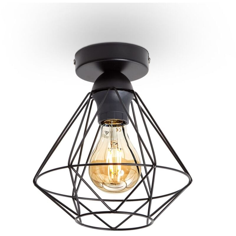 

B.K.Licht I lámpara de techo I lámpara retro wire I 1-flame I E27 socket max. 40 Watt I vintage I steel I black I Ø220mm