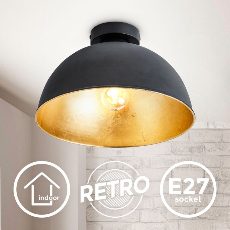 

B.K.Licht I Lámpara de techo Retro I Lámpara de techo Vintage I 31cm I Oro negro I sin bombillas E27 I Pantalla de oro