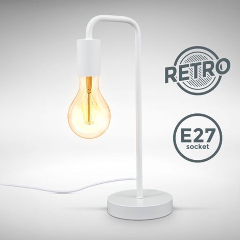 B.K.Licht I Lampe de table rétro, lampe de lecture en forme de lampadaire courbé, métal blanc mat, douille E27, câble avec interrupteur, lampe de chevet vintage 130x380mm