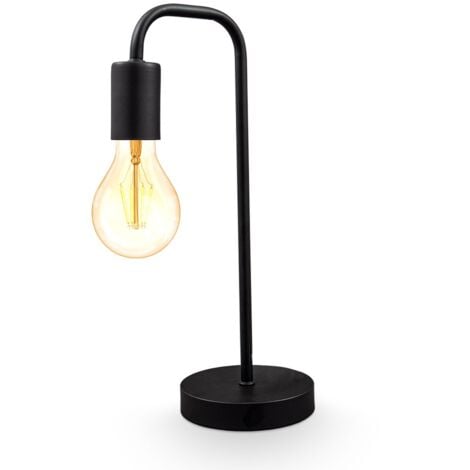 B.K.Licht I Lampe de table rétro, lampe de lecture en forme de lampadaire courbé, métal noir mat, douille E27, câble avec interrupteur, lampe de chevet vintage 130x380mm