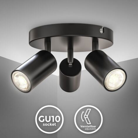 B.K.Licht I Plafonier 3 spots I Spots pivotants & orientables I GU10 I noir-mat I livré sans ampoules