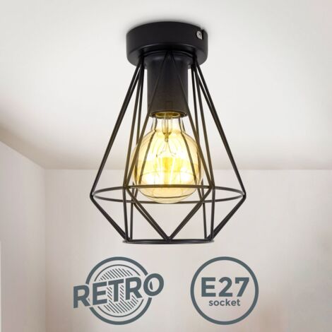 B.K.Licht I Plafonnier en fil métallique I 1-flamme I E27 I Vintage I 165 mm de diamètre I noir I sans ampoule