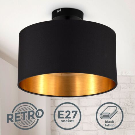 B.K.Licht I Plafonnier en tissu noir-or I 1-flamme I E27 I Ø30 cm I Sans ampoule
